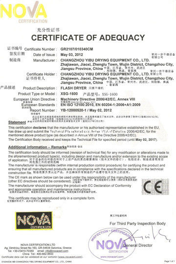 Κίνα Changzhou Yibu Drying Equipment Co., Ltd Πιστοποιήσεις